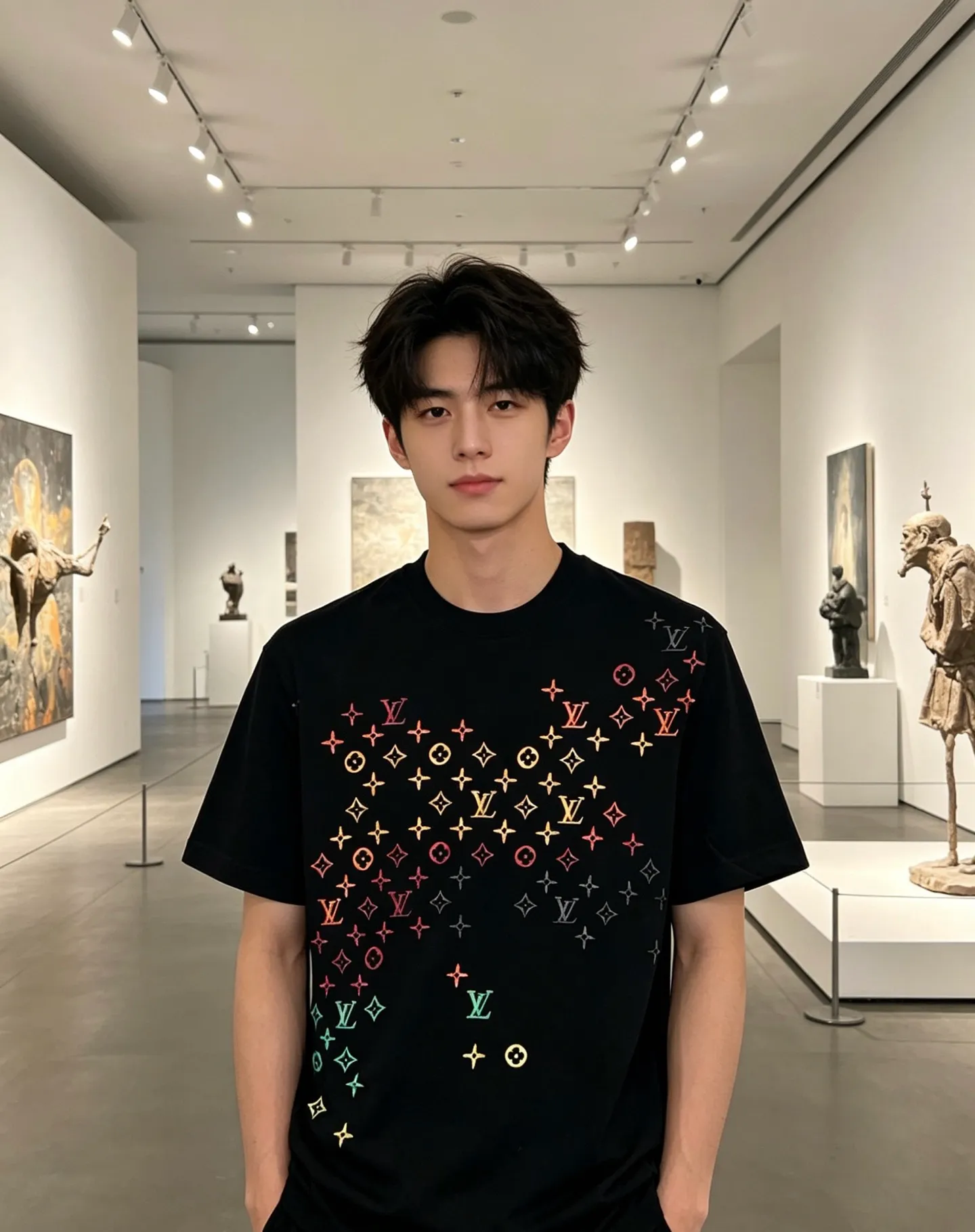 Louis Vuitton/Louis Vuitton full-width three-flower printed embroidered short sleeves